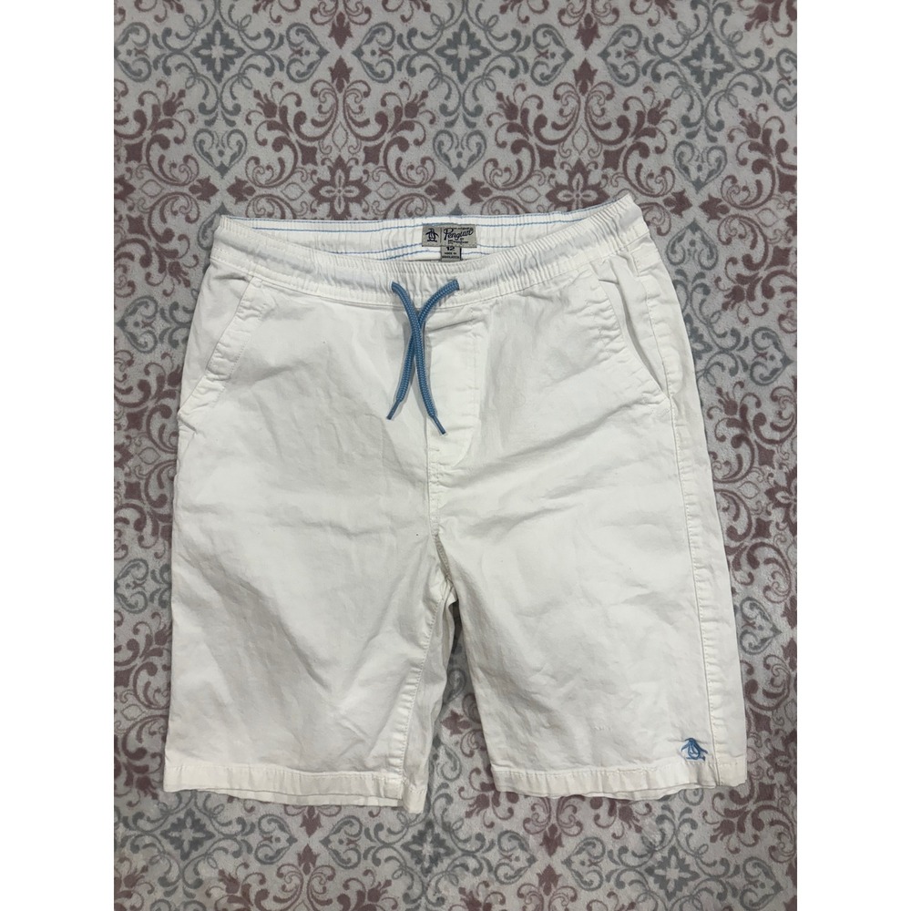 Original Penguin Boys White Drawstring Shorts Size 12 Cotton Blend OS7A0WHT2
